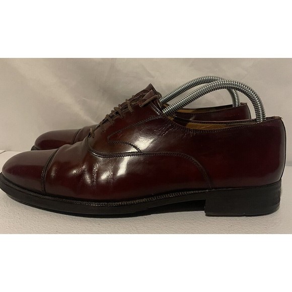 Salvatore Ferragamo Men Cherry Brown Leather Cap Toe Lace Up Dress Shoes US 8 D